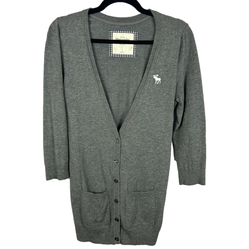 Abercrombie & Fitch Cotton Blend Sweater Cardigan Large Grey